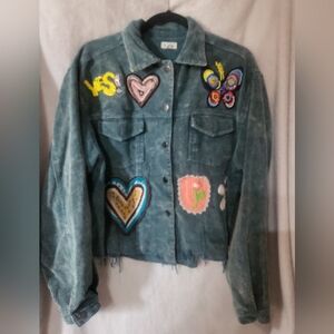 POL GREEN EMBELLISHED TRUCKER CORD JACKET NWOT SIZE MEDIUM